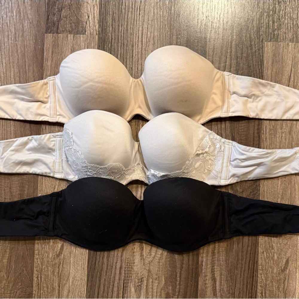 SET OF 3 STRAPLESS BRAS 36B